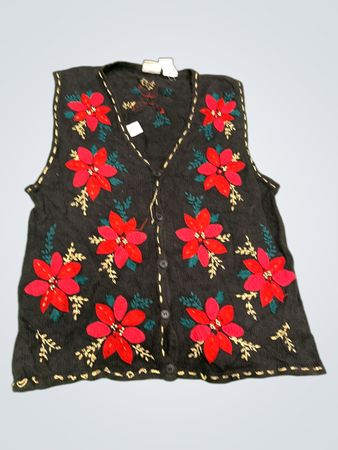 Billie Brooks Schwarze Weihnachtsstern Bestickte Strickweste