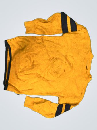 Gelber Rundhalsausschnitt Pullover mit blauen Streifen
