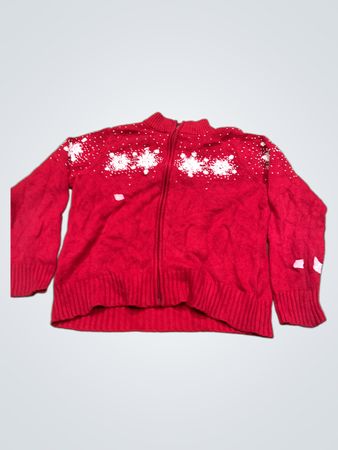 Cleo Petites Roter Schneeflocken-Zip-Up-Pullover