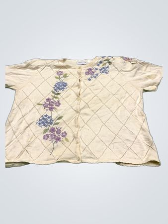 Alfred Dunner Damen Creme Blumen Strickjacke