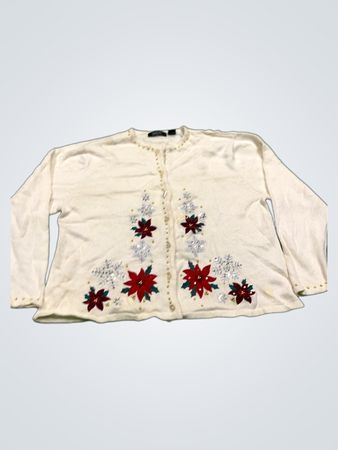 Crystal Kobe Damen Creme Weihnachtscardigan mit Weihnachtsstern und Schneeflocken