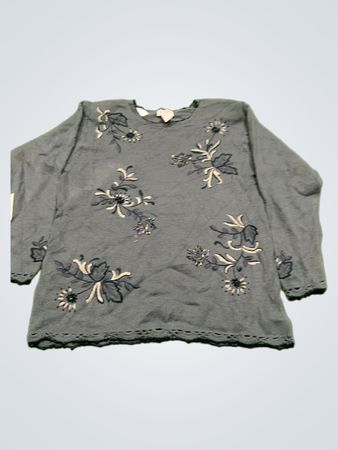 KORET Damen Blauer Floral Verzierte Pullover Größe M