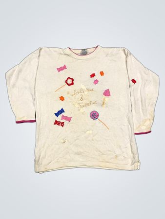 Yessica Damen Weißer Langarmpullover mit Candy-Applikationen