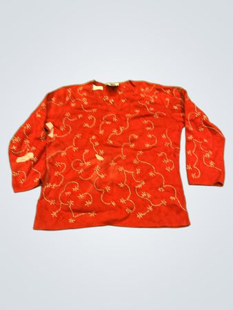 Talbots Damen roter bestickter V-Ausschnitt Pullover