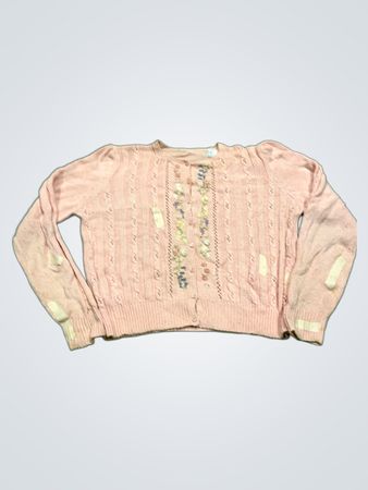 Rosa Strickpullover mit floralem Stickerei