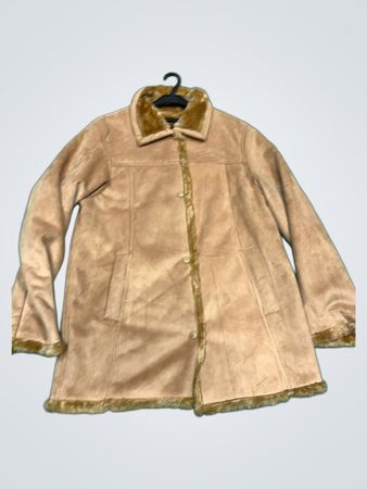 Tan Suede-like Jacket with Faux Fur Trim