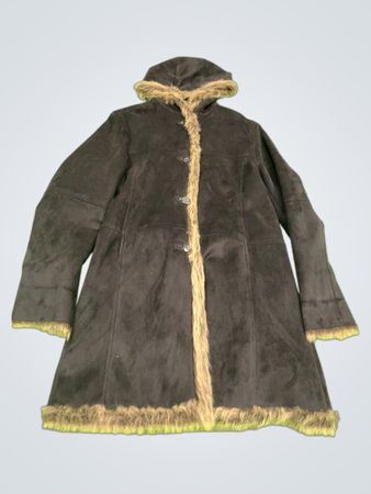 Dark Grey Suede Coat with Fur Trim