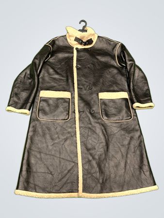 Black Faux Leather Sherpa Lined Long Coat