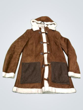 White Kelly Brown Suede Sherpa Lined Duffle Coat