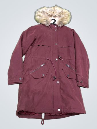 Maroon Parka Jacket with Fur Hood