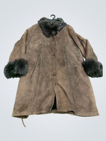 Brown Suede Coat with Fur Trim