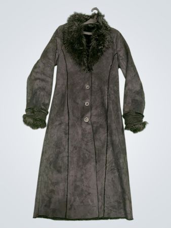 Black Faux Fur Trimmed Long Coat