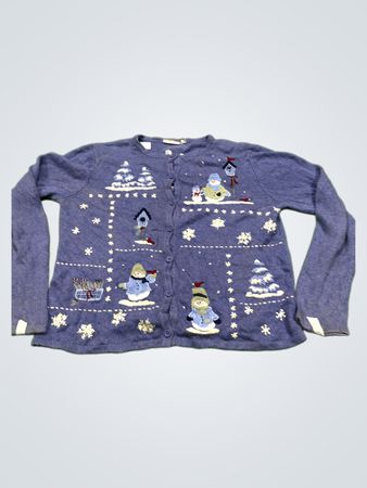 Croft & Barrow Blauer Schneemann Gestickter Cardigan