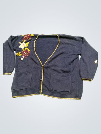 Marineblauer Cardigan mit floralem Stickerei und goldenen Akzenten