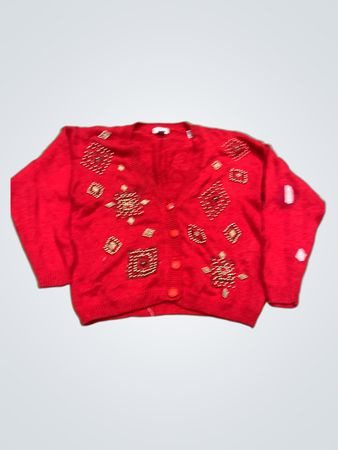 Victoria Jones Roter Perlen-Cardigan