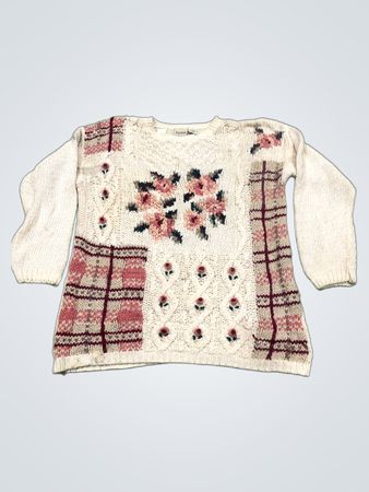 CLASSIC ELEMENTS Damen Floral- und Karomuster Strickpullover
