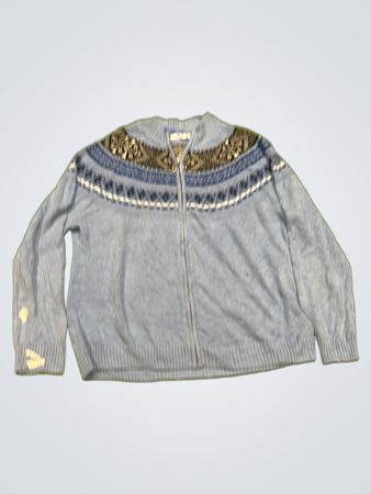 ALIA Blue Fair Isle Zip-Up Sweater
