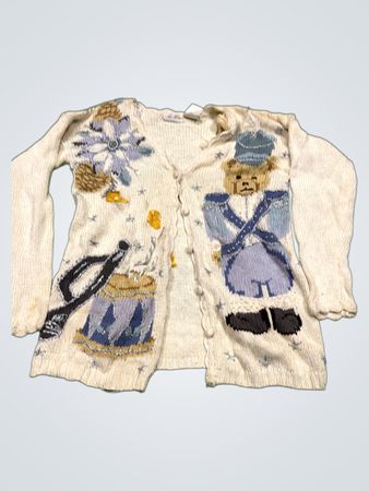 Kathie Lee Damen Creme Nussknacker & Trommel bestickte Strickjacke