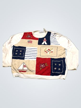 Alfred Dunner Nautical Patchwork Sweater