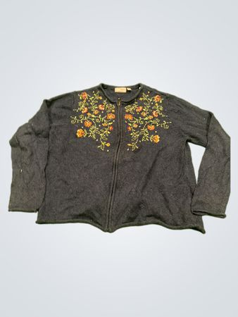 Croft & Barrow Damen Floral Bestickter Reißverschluss-Strickjacke