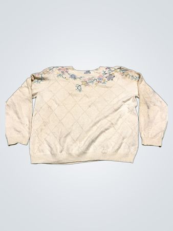 Alfred Dunner Damen Cremefarbener Floral Bestickter Steppstrickpullover