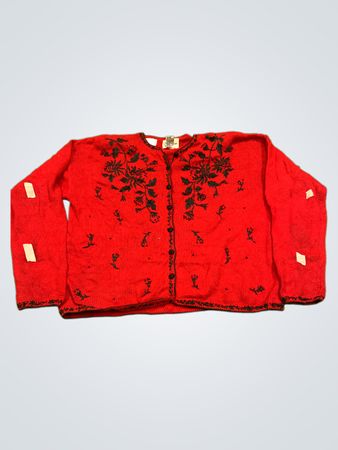 Carly St. Claire Roter Blumen-Cardigan