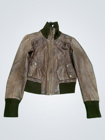 Oasis Brown Leather Bomber Jacket