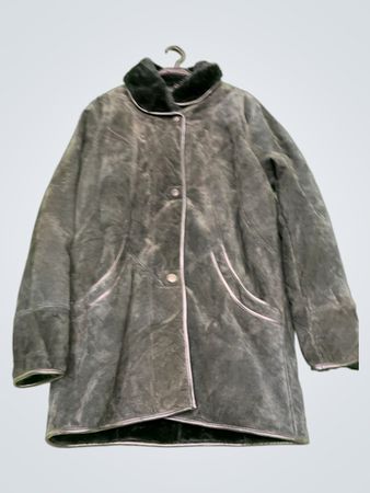Dark Suede Coat with Fur Collar