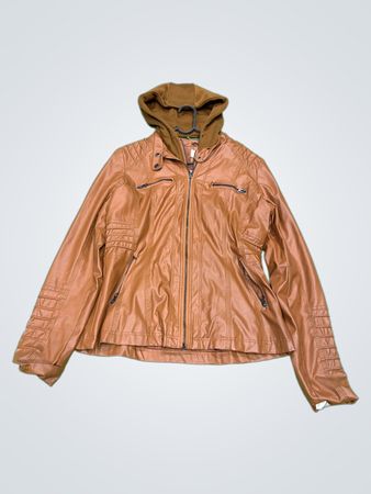 Braune Fake-Leder Kapuzenjacke