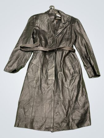 VENTIUNO Black Leather Belted Trench Coat