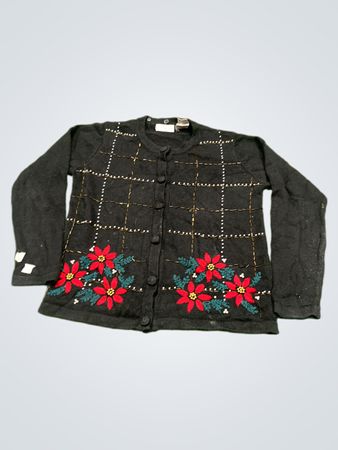 Schwarzer Cardigan mit Weihnachtsstern-Stickerei