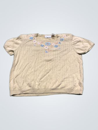 Alfred Dunner Damen Kurzarm-Pullover mit floralem Stickerei