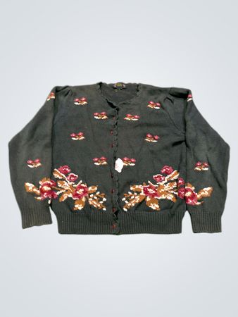 Charter Club Petites von Jane Justin Damen Grüner Floral Gestickter Baumwollcardigan