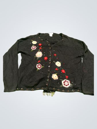 White Stag Damen Schwarzer Floral Verzierter Cardigan