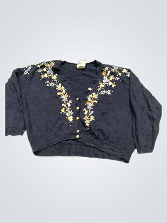 KORET PETITES Navy Blue Bestickter Cardigan