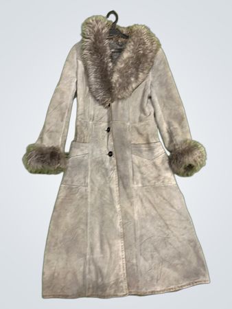 Grey Suede Coat with Fur Trim