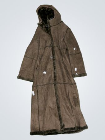 Brown Hooded Faux Suede and Fur Lined Coat