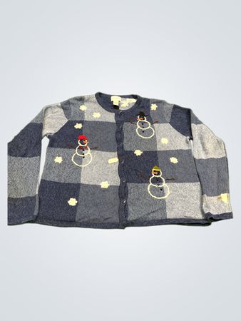 Breckenridge Women's Snowman Plaid Button Cardigan