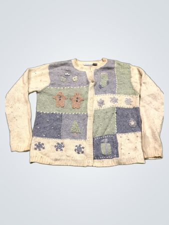 Croft & Barrow Damen Weihnachts Lebkuchenmann Patchwork Strickjacke