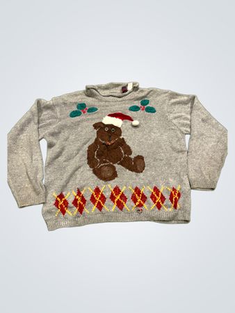 Karen Scott Petites Grau Weihnachten Pullover mit Teddy-Bär