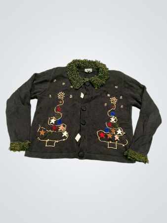 BEFER Schwarzer Weihnachtsbaum-Cardigan