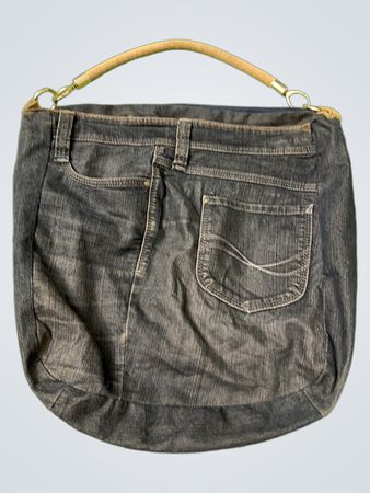 Denim Schultertasche mit Ledertrageriemen
