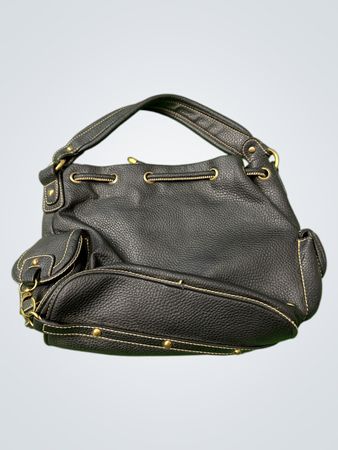 Schwarze Leder Schnur-Handtasche