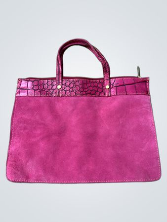 Rosa Wildleder-Handtasche mit Krokodillederbesatz