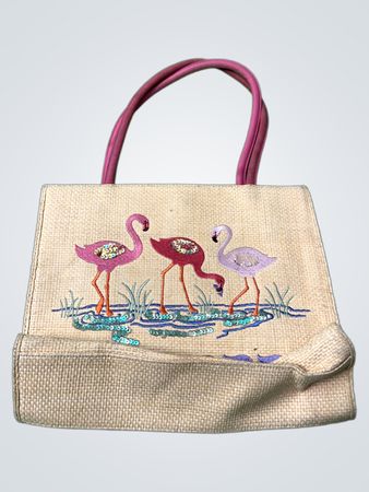 MARLO Strohstrandtasche mit Flamingo-Design