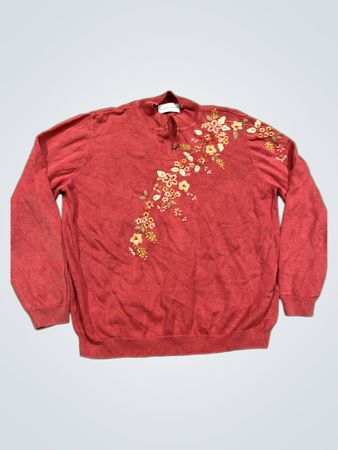 Alfred Dunner Damen bestickter Viertel-Reißverschluss-Pullover