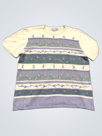Alfred Dunner Damen Floral Gestreiftes Strickoberteil