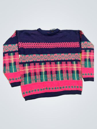 Rainbow Ridge Blau Pink Grünkariertes Strickpullover