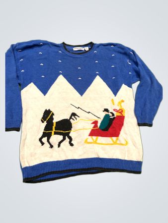 Chancen Blauer Weihnachts-Pullover mit Schlitten-Szene