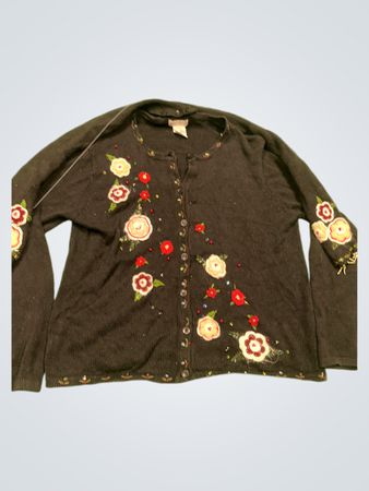 White Stag Schwarzer Bestickter Blumen-Cardigan